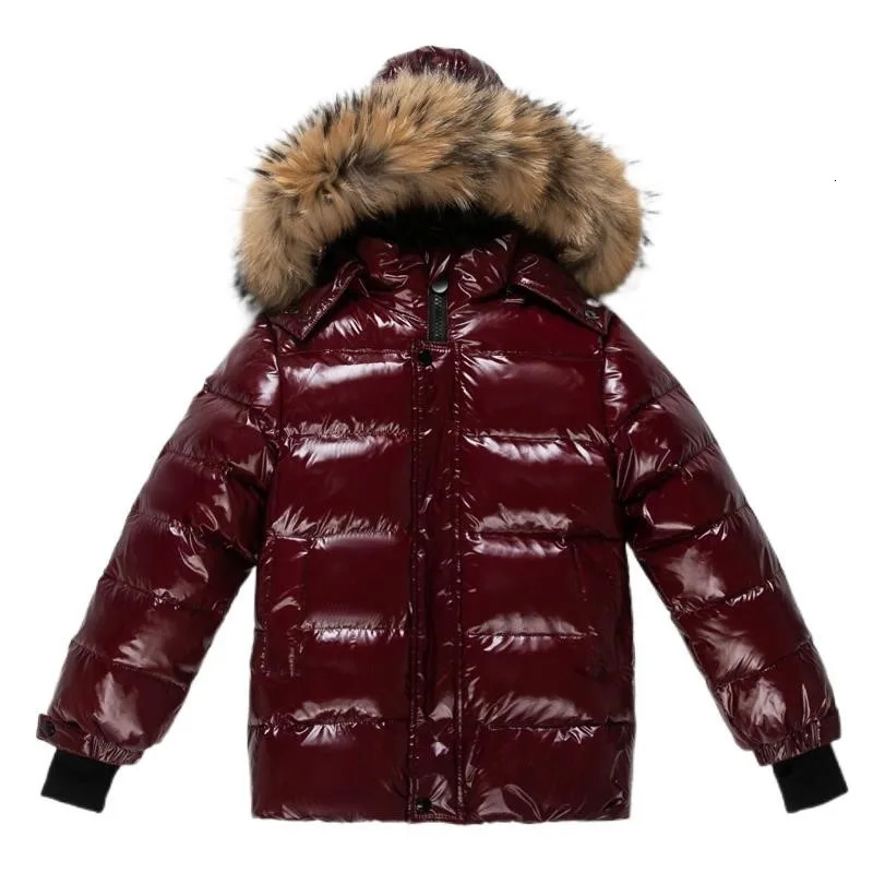 2024 Children Boy Winter Down Jacket Real Fur Waterproof Shiny Girl Coat 114 Year Kids Teenager Outerwear Toddler Outfit 241126