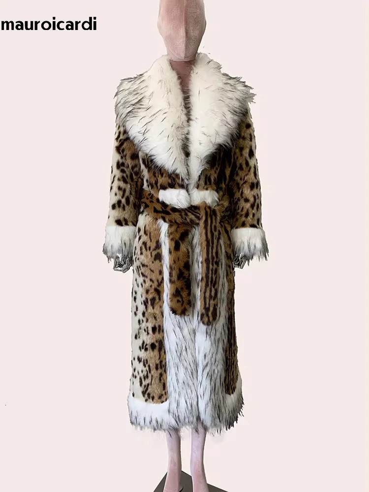 Winter Long Thick Warm Colorful Fluffy Leopard Print Faux Fur Coat Women with Trim Clothes 2024 241121Z