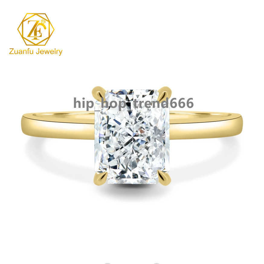 ZUANFO Fine Jewelry Elegant 14k Gold Purity Ring Women Girls Lab Created Diamond 2ct Radiant Cut Moissanite Wedding Ring