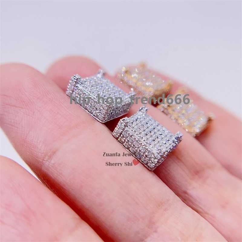 10K Solid Gold Real Gold 13MM Square Hip Hop VVS Diamonds Iced Out Moissanite Earrings Men
