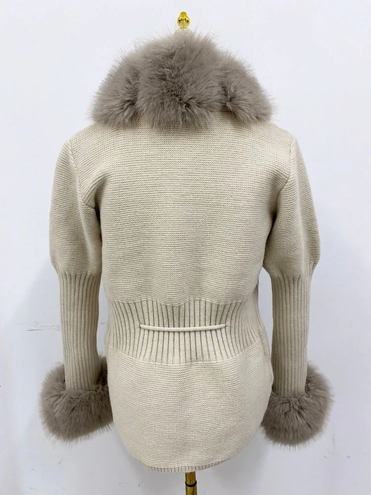 Zadorin Fall Winter Womens Faux Fur Coat Knitted Sweater Fur Open Fleece Sweater Detachable Collar White Pink Jacket Faux Fur Coat 241128