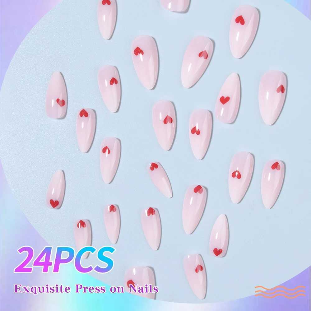 Short tip nail Almond Nail Love Solid color French press Nail Patch Fake nail removable reusable for women girls 24pcs/ setXJ241128