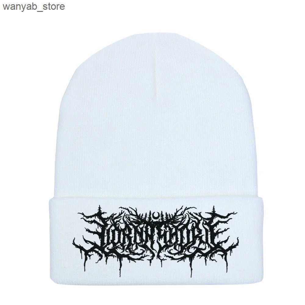 Beanie/Skull Caps Lorna Shore Beanie Embroidery Grunge Knitted Hat Soft Gothic Y2k Punk Street Clothing Winter Hat Neutral Outdoor Sports Hat L240910