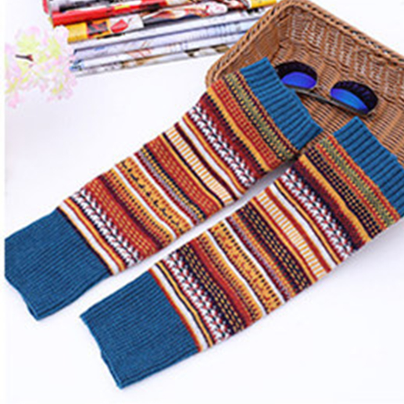 Winter New Women's Korean Edition Color blocked Stacked Socks Set for Autumn and Winter Thickened Warm Leg Protectors Over Knee Boots Set Knitted