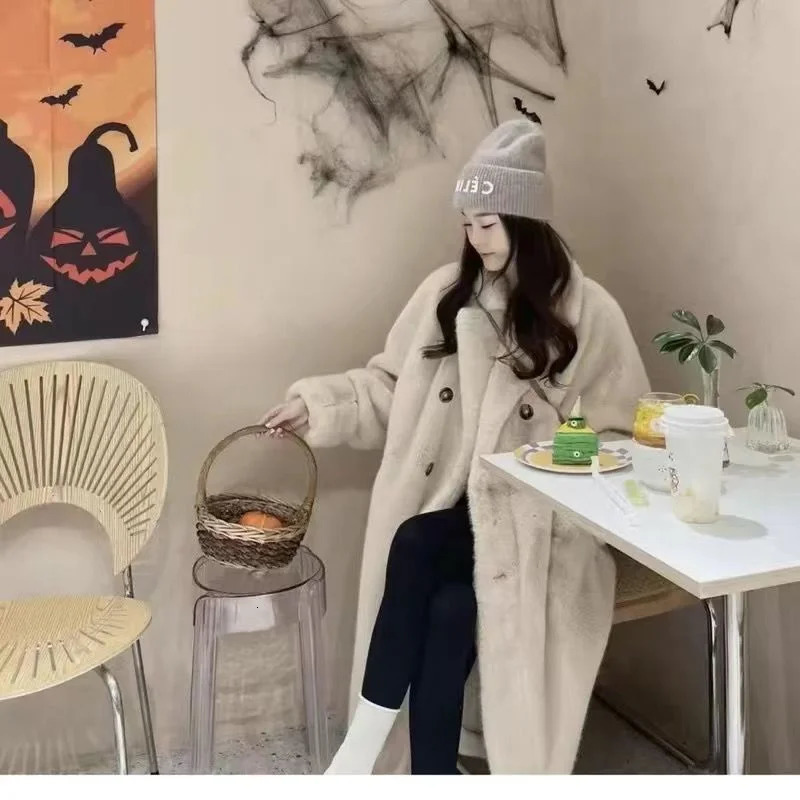 Womens Winter Fur Coat 2024 Long Thickened Female Mink Hair Loose Warm Cardigan Suit 241121Z