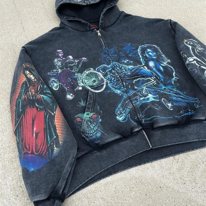 Harajuku religious print oversized zipper hoodie streetwear top sportswear Y2k clothing Grunge hoodie womens clothing