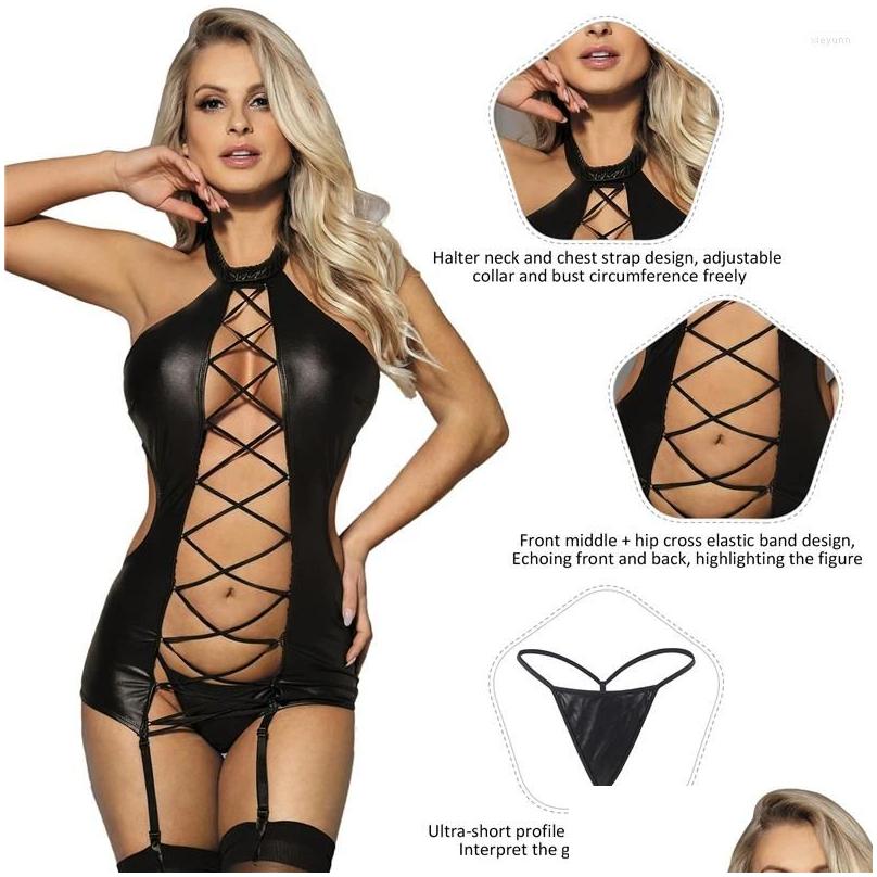 Womens Sleepwear Comeondeae Y Lingerie Nightclub Dress Patent Leather Pole Dance Wet Look Sleeveless Lenceria Sensual Mujer Plus Drop Otkuq