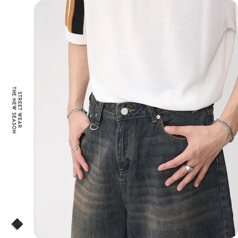 Denim Shorts Hip Hop Casual Shorts Jeans Vintage Summer Pants Fashion Short Pants Oversized Streetwear Varsity Y2k Mens Shorts 240415