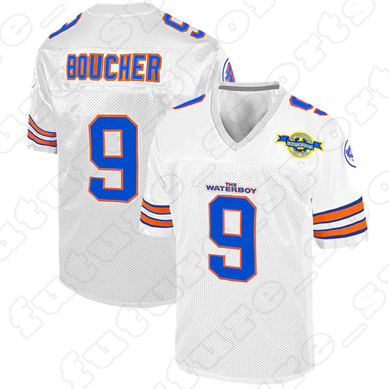 9 Bobby Boucher Mens White Adam Sandler's Football Jerseys The Waterboy 90s classic Movie V-Neck Embroidered Stitched Letters with Short sleeve Adult Jersey