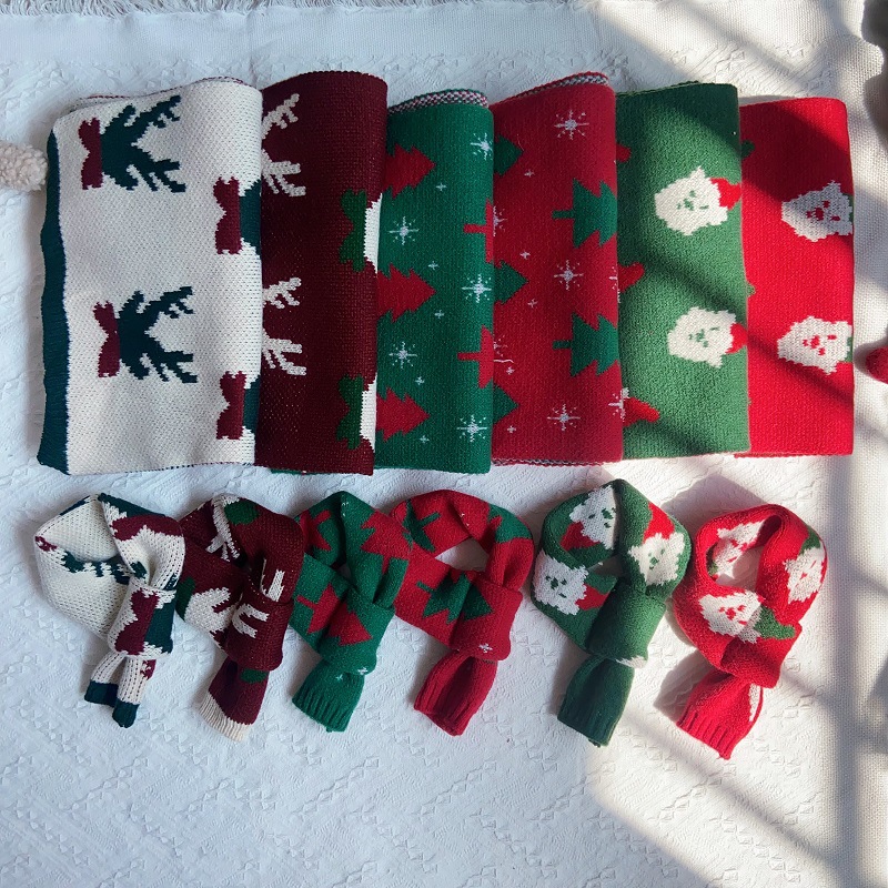 Dog Apparel Accessories Scarf Adult and pet Christmas scarves decorations Autumn Winter Pet Clothing Cat Color Blocking Knitted Collar For Small Dogs 
