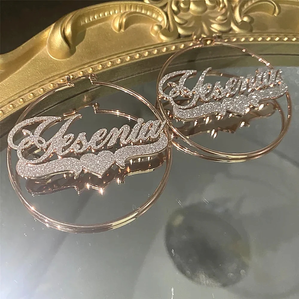 Custom Frosted Name Round Earrings Stainless Steel Personalized Customize Earring Women Jewelry Halloween Christmas Present 241128