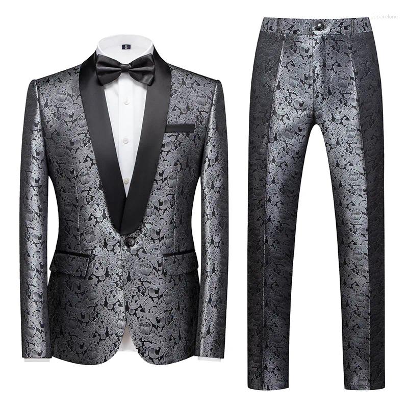 Mens Suits Stylish Floral Printing Men Suit Sets Elegant Dinner Gentleman Clothing Luxury Prom Party Slim Fit Blazer Pants 2 Pieces Tuxedos