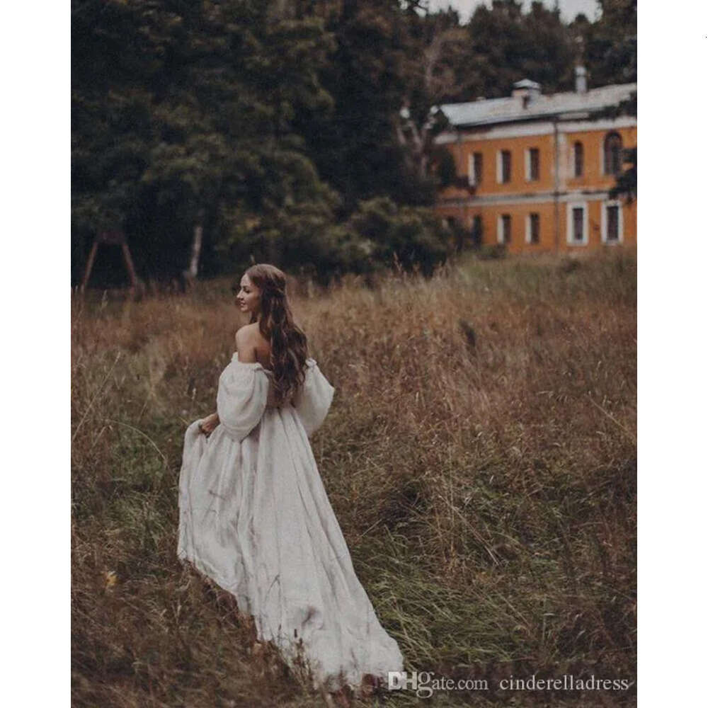 Off Dresses Sexy Bohemian Shoulder Puff Sleeve Beach Bridal Long Train Rustic Country Wedding Gowns Hippie