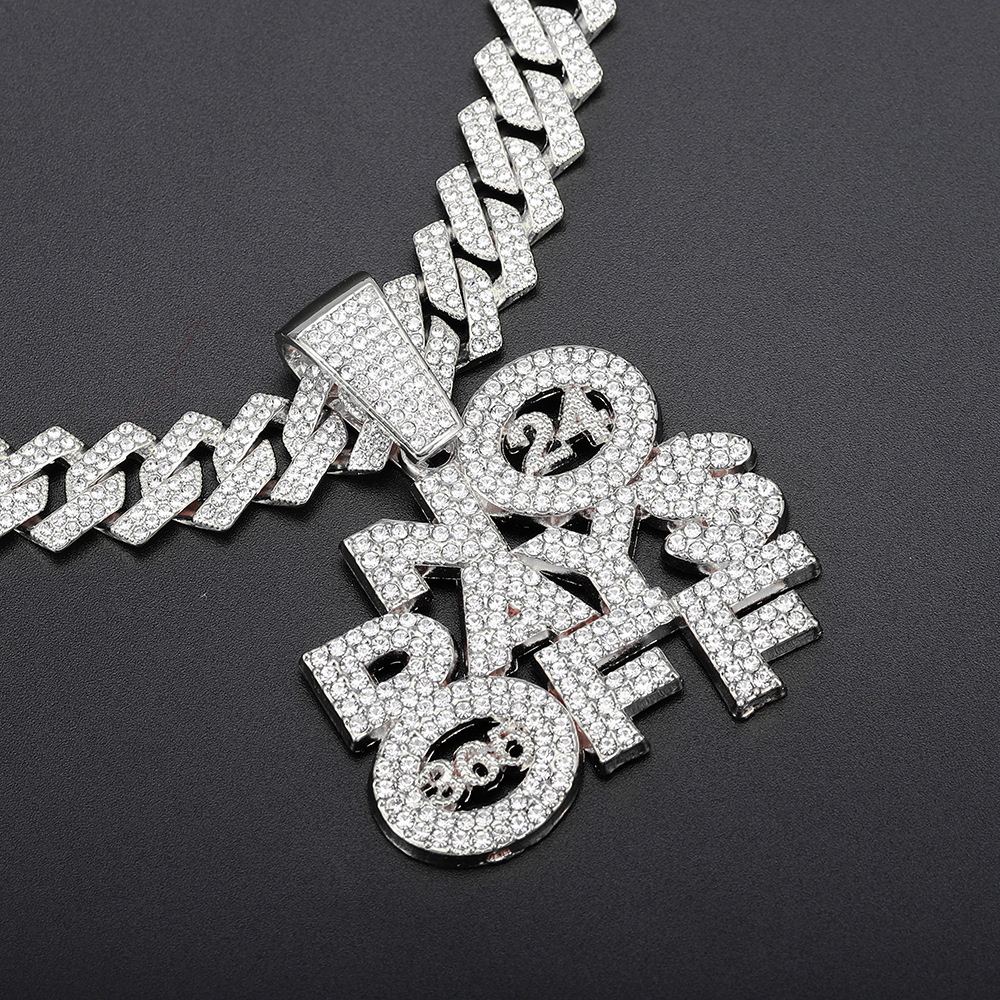 Hot Sale Hip Hop Pendant Diamond Cuban Chain Necklace Alloy Full Diamond Pendant Necklace