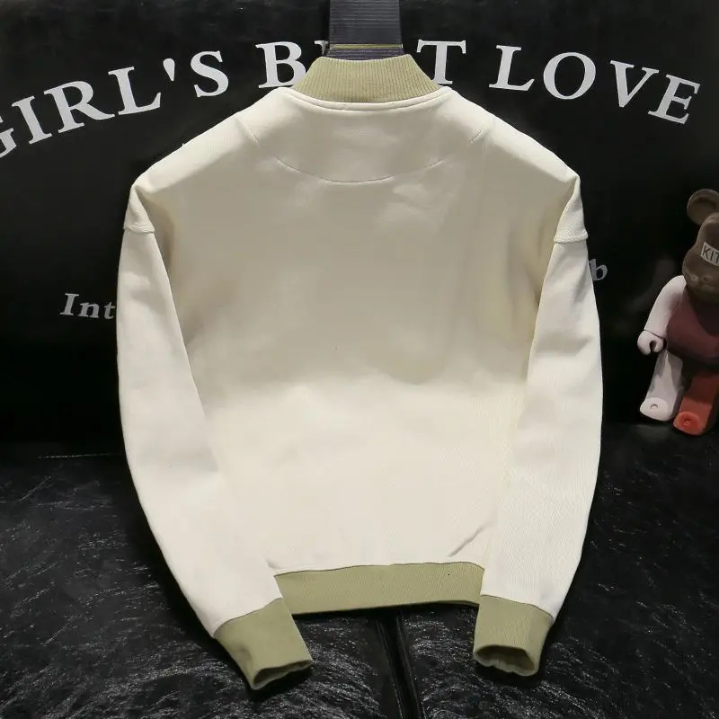 Mens contrasting color stand up collar jacket with high-end splicing Korean version mens youth jacket 241127