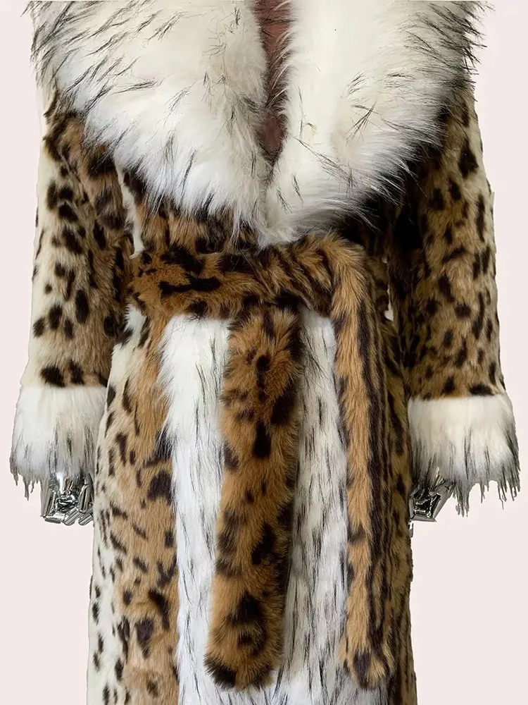 Winter Long Thick Warm Colorful Fluffy Leopard Print Faux Fur Coat Women with Trim Clothes 2024 241121Z