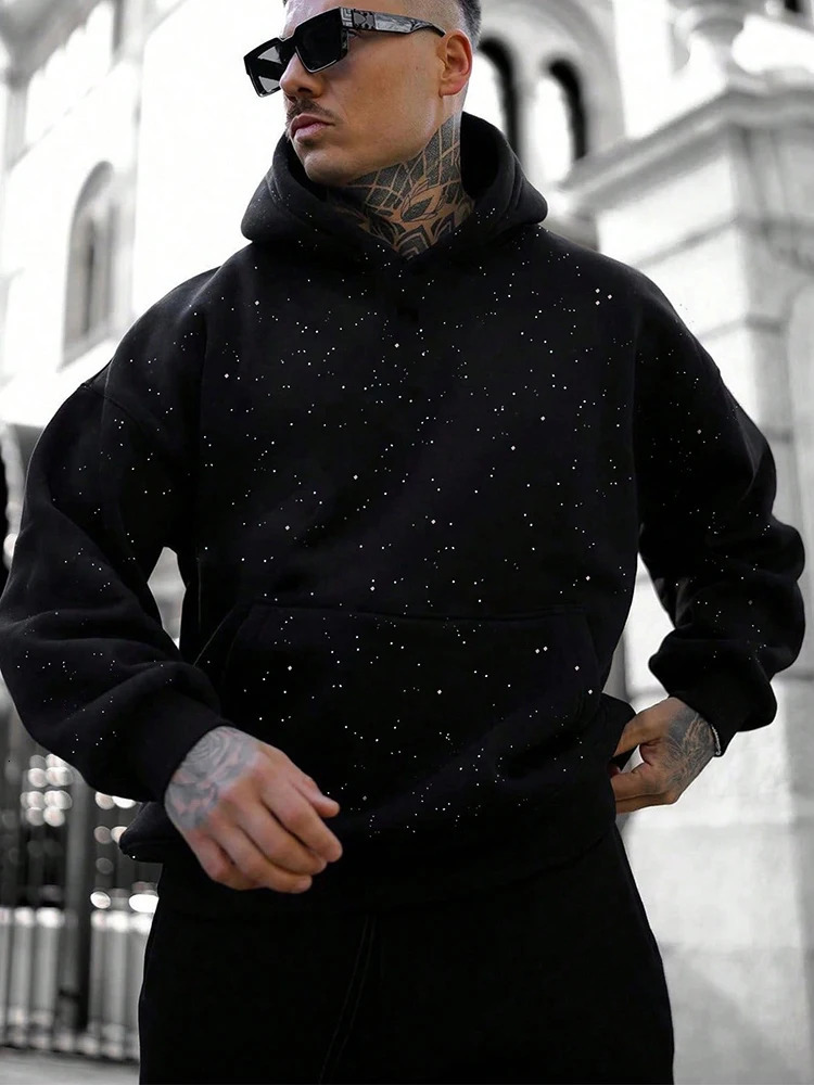 Mens autumn and winter fashion sequins American style personalized hooded sweatshirt version retro sweatshirt