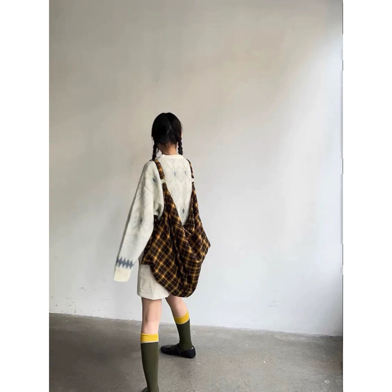 Summer new New yellow plaid tote multifunctional canvas bag for women commuting single shoulder crossbody backpack