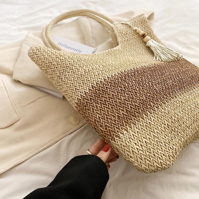 2025 NEW Totes Summer Shoulder Bag Contrast Color With Tassels Weaving Underarm Large-Capacity Handmade Fashion Casual For Seaside Holiday zhanyisheng