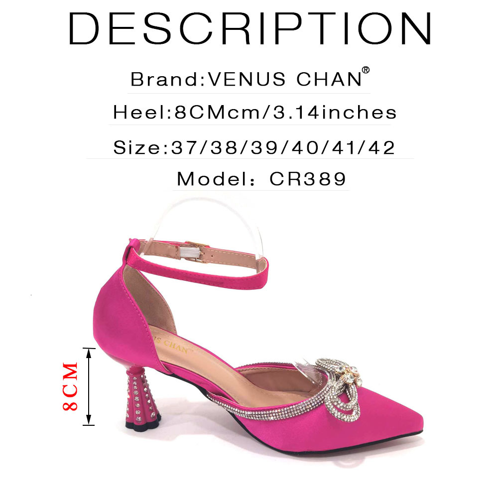 2023 Ladies Pointed-Toe Party High Heels Magenta Colour Bow Rhie Stereo Evening African Wedding Shoe And Bag Set