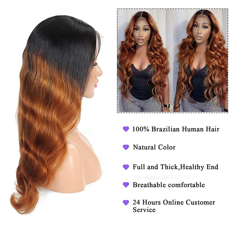 Ombre Color Brazilian Human Hair 1B 30 Peruvian Virgin Hair 13*4 Lace Front Wig 150% Density 10-32 inch Body Wave Straight
