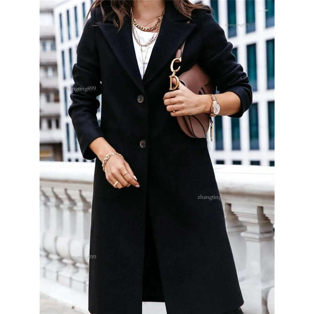 Women's Wool Midi Long Coats And Jackets Women Winter Blends Peacoat Warm Outerwear Single Breasted Solid Overcoat Casual Trench Coat