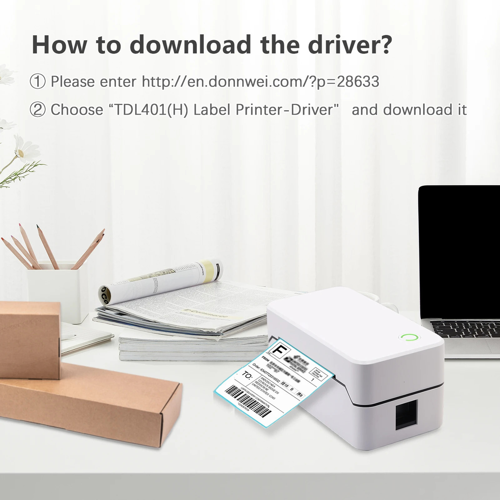 USB Label Printer with Auto Cutter Desktop Direct Thermal Printing 80mm Wired Printer Support 1D 2D Barcode for Retail 240420
