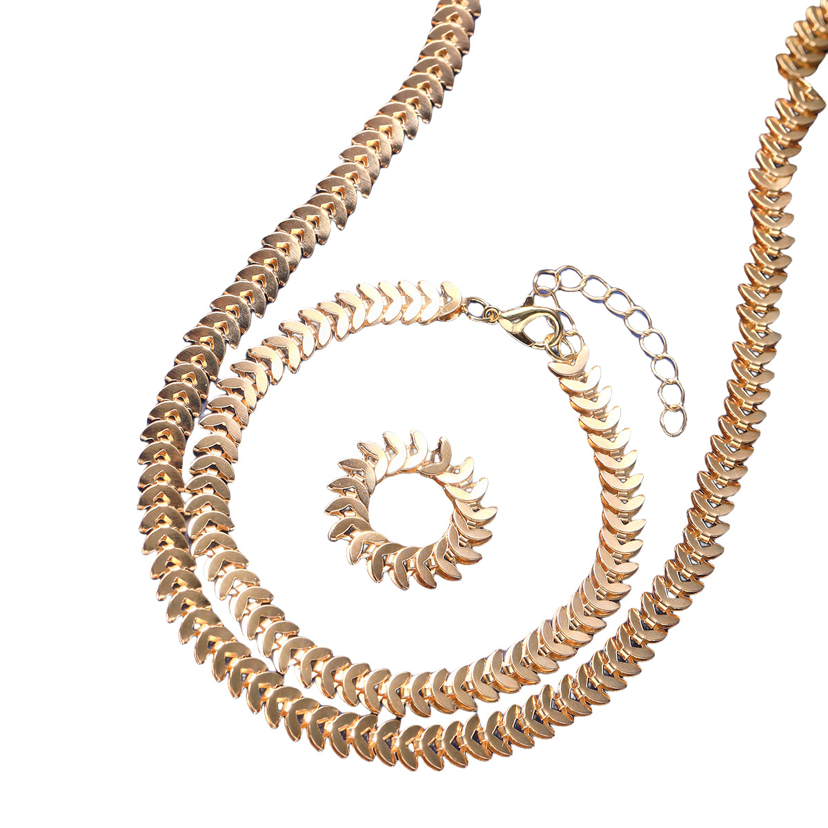 Europe and the United States fashion trend wheat ears 3-piece ring bracelet necklace set female niche design sense net red hot selling collarbone chai