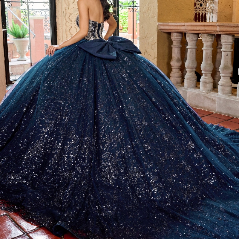 Blue Navy Shiny Quinceanera Dresses Off The Shoulder Ball Gown Sequin Applique Lace Beads Tull Birthday Party Sweet Vestidos De Xv Anos I