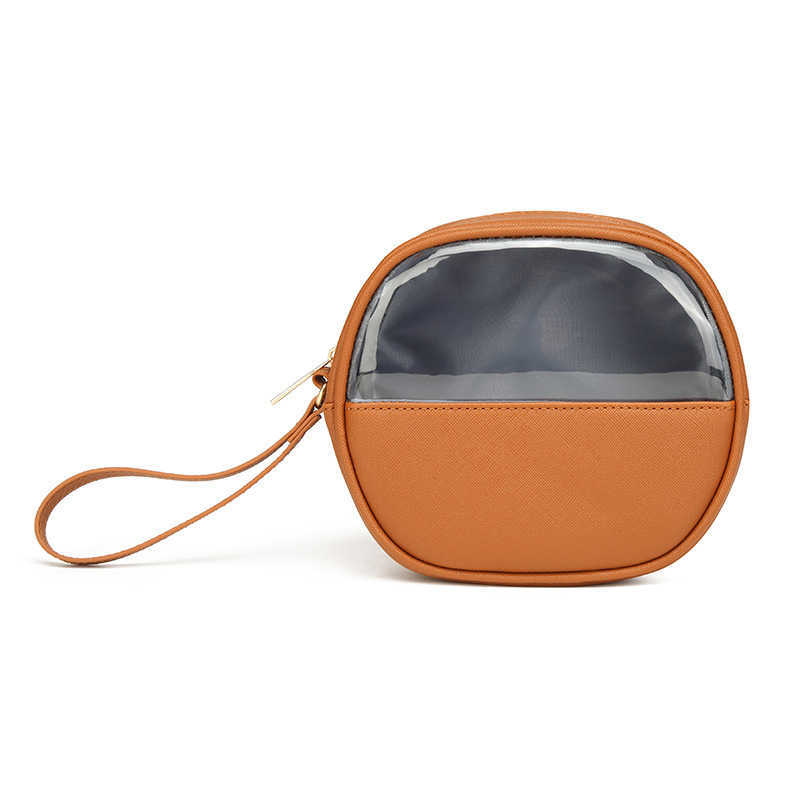 Portable PU Half circle Makeup Bag, Large Capacity Waterproof Transparent Makeup Bag, Multi functional Travel Makeup Bag 241128