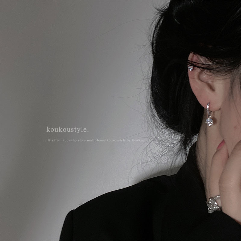 S925 silver needle Korea radiant light full of diamond earrings temperament light luxury niche sense of cold wind earrings female