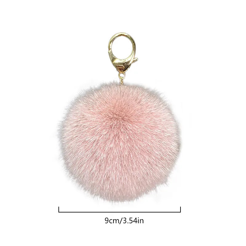 9CM Real Fur Ball Keychains for Women Girls Soft Plush Pompom Pendant Key Chains Rings Keyring Holder Charm Bag Gifts 241125