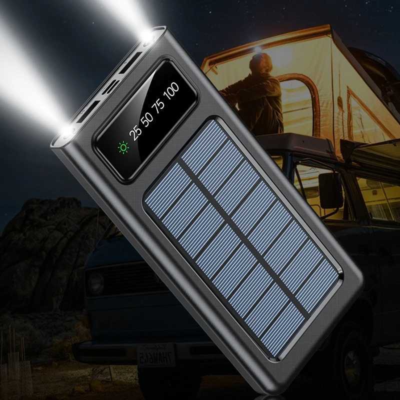 Cell Phone Power Banks Solar Power Bank 200000mAh builtin cable solar charger for bidirectional fast charging PowerBank external battery with LED ligh
