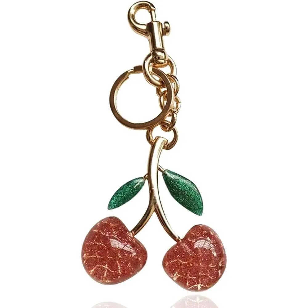 cherry bag charm keychain designer bag charms designer cherry purse handbag women lanyards leather black red pink key ring wallet keychains cherry cha