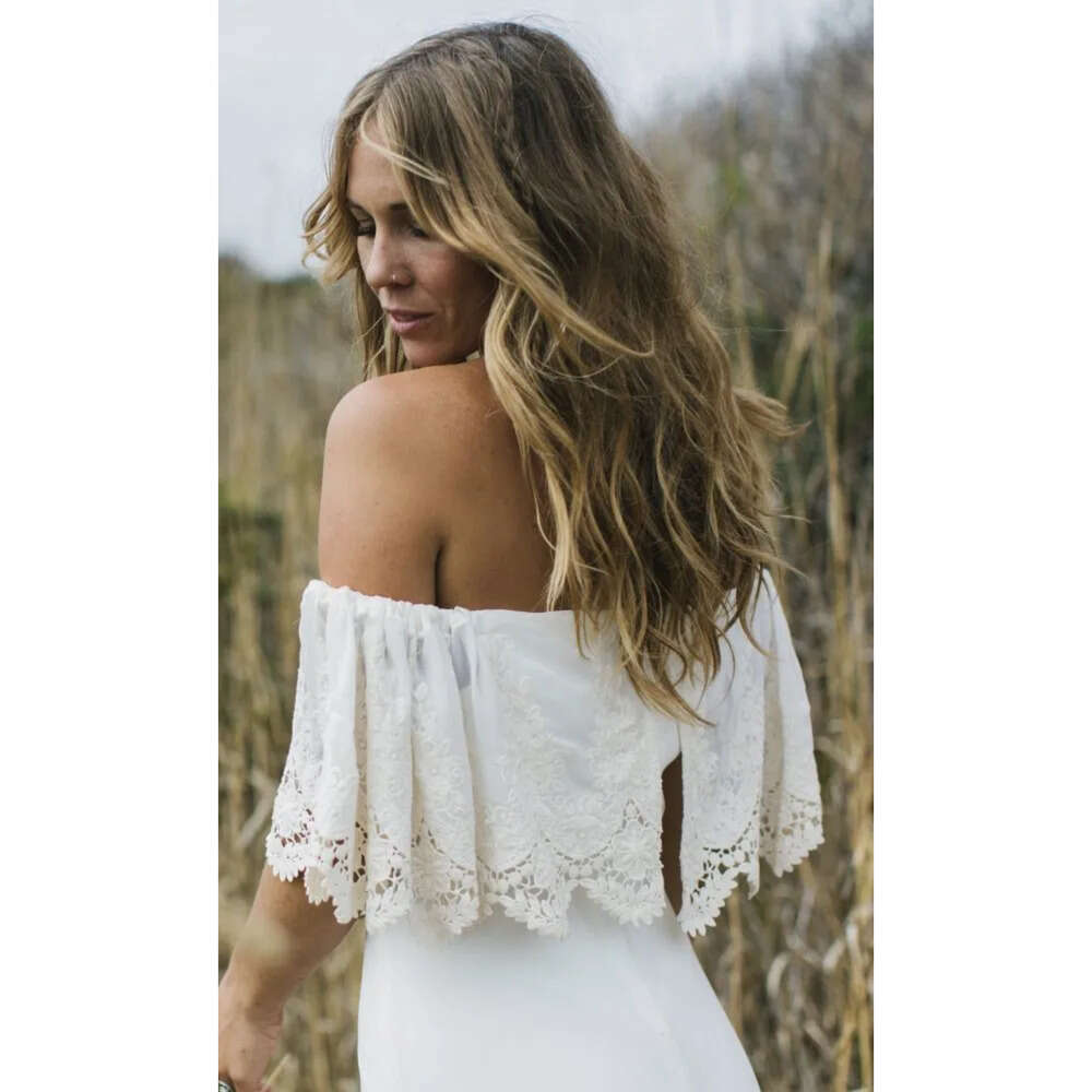 New Country Sexy Boho Style Off The Shoulder Lace Chiffon Bohemian Wedding Gowns Plus Size Bridal Dresses