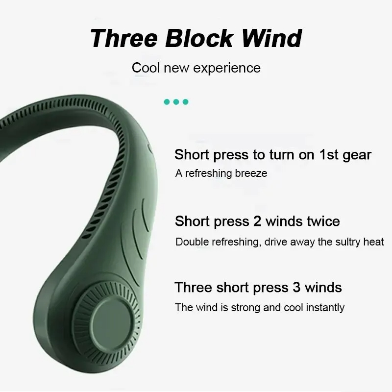 New Neck Fan Portable Neck Cooler USB Rechargeable Mini Electric Fan Small Neck Cooling Fan Bladeless Mini Outdoor Fan