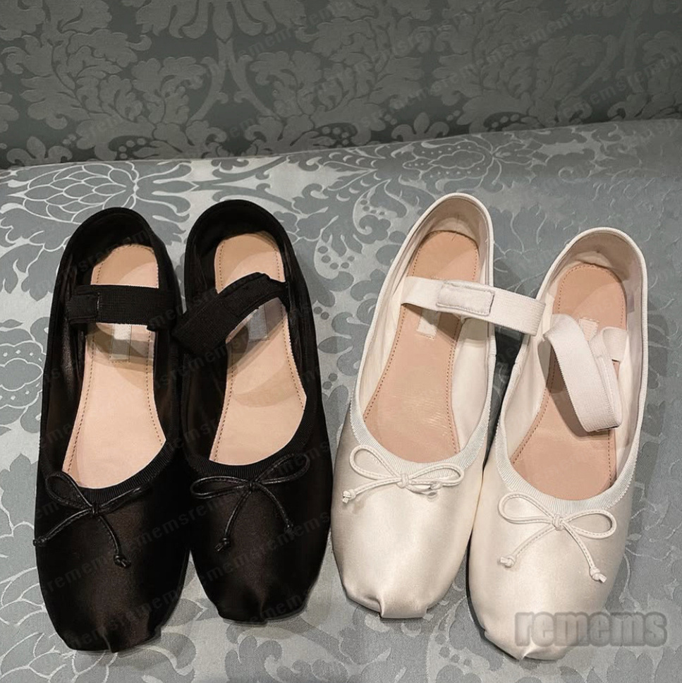 LUXURY Paris Ballet Fashion Designer Professional Dance Shoes Satin ballerinas Bowknot Shallow Mouth Single Shoe flat sandals for women