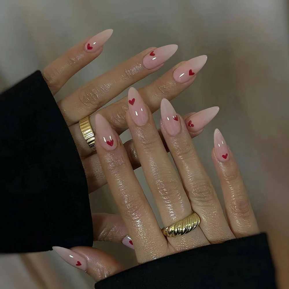 Short tip nail Almond Nail Love Solid color French press Nail Patch Fake nail removable reusable for women girls 24pcs/ setXJ241128