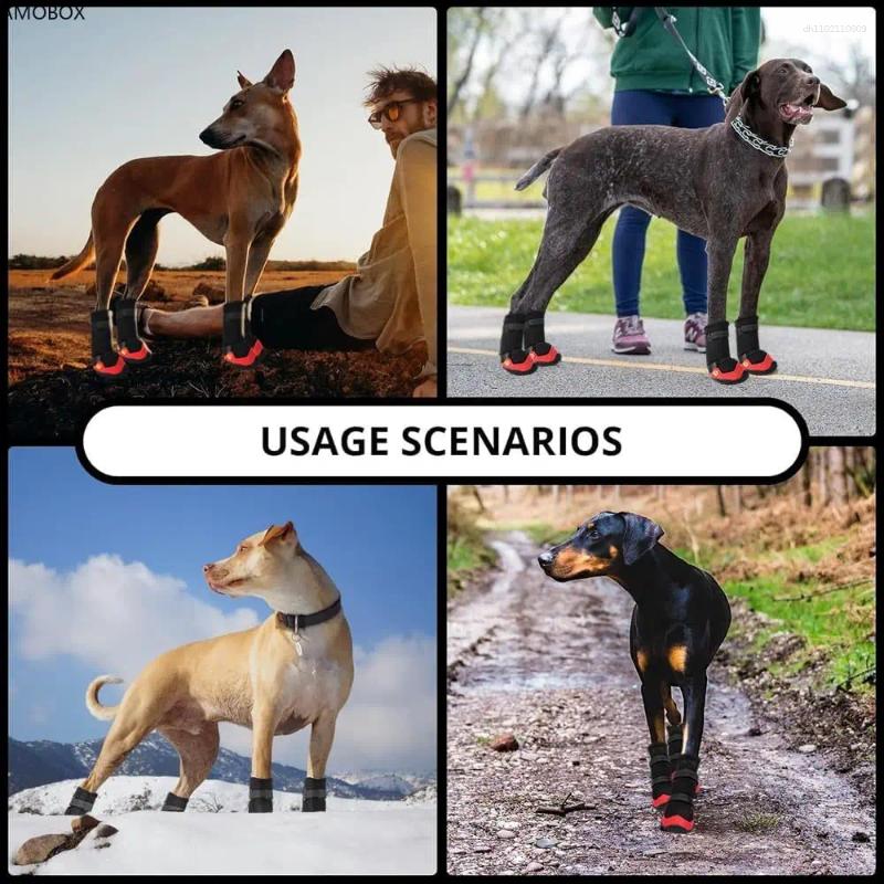 Dog Apparel AMOBOX-Anti-Slip Protectors Boots For Small To Large Dogs Waterproof Reflective Straps Shoes 4Pcs