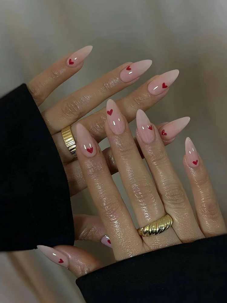 Short tip nail Almond Nail Love Solid color French press Nail Patch Fake nail removable reusable for women girls 24pcs/ setXJ241128