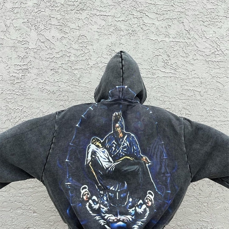Harajuku religious print oversized zipper hoodie streetwear top sportswear Y2k clothing Grunge hoodie womens clothing
