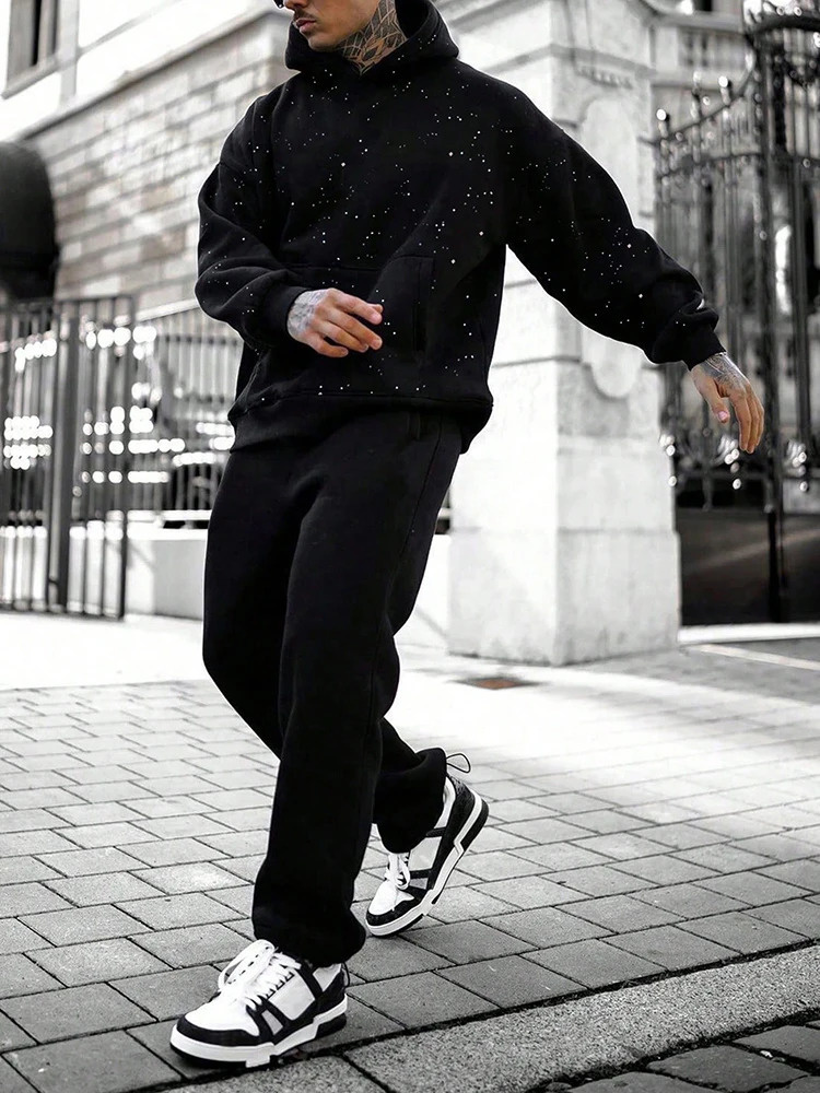 Mens autumn and winter fashion sequins American style personalized hooded sweatshirt version retro sweatshirt