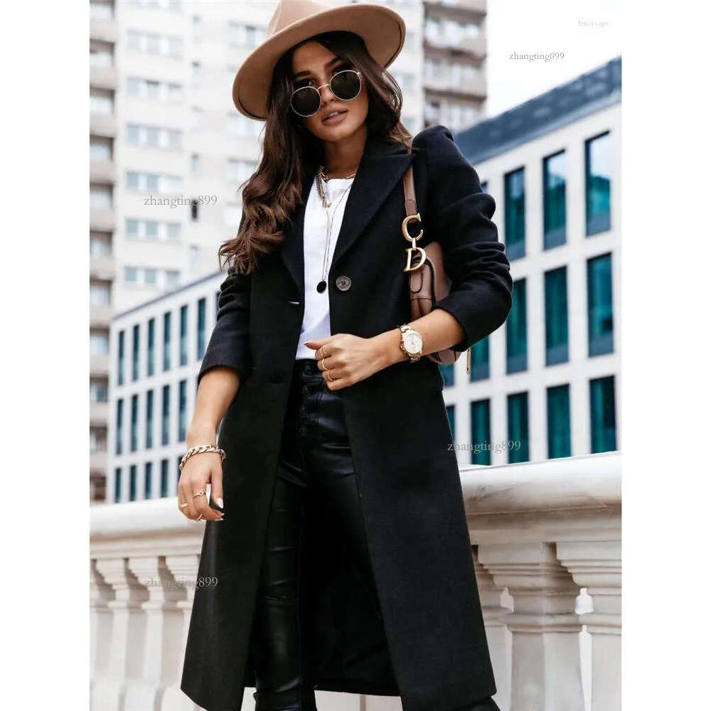 Women's Wool Midi Long Coats And Jackets Women Winter Blends Peacoat Warm Outerwear Single Breasted Solid Overcoat Casual Trench Coat