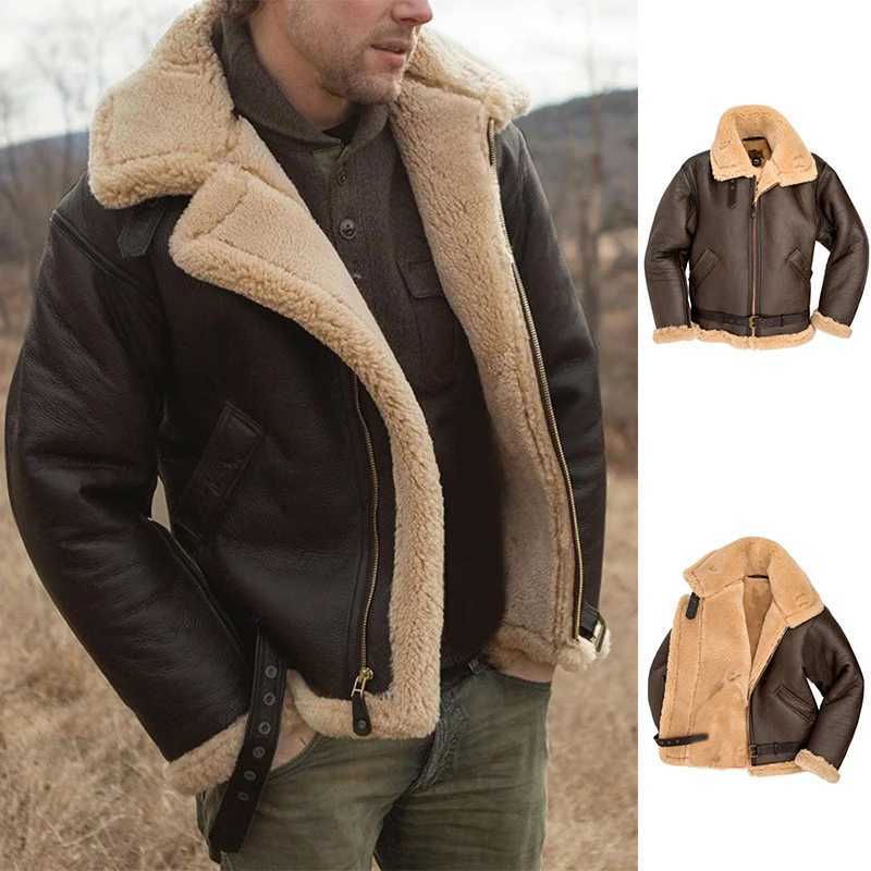 Outerwear Coats Faux Fashion Winter Bber Leather Sheep Wool Warm Jacket Parka To Mens Natural Sheepskin Coat Men's Clothing - view 3