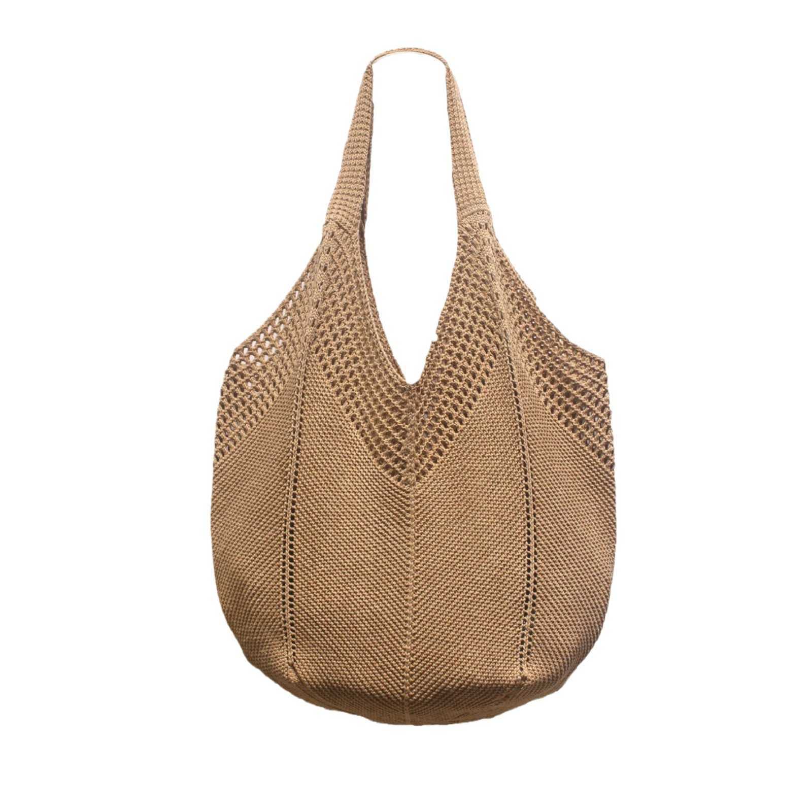 Leisure large capacity polyester knitted bag, new hollow knitted bag, sweet style shoulder bag, vacation beach bag, women's bag