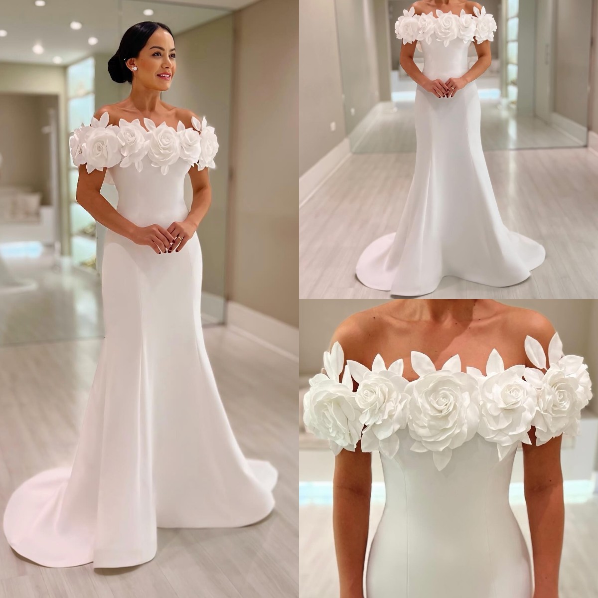 Elegant Mermaid Chart Wedding Dress appliqued off shoulder wedding dresses Bridal Gowns or length satin robe de mariage