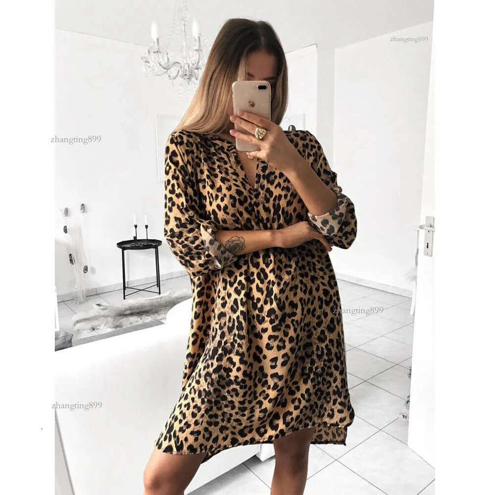 Women Sexy Leopard Snake Print Striped Long Sleeve V-Neck Dress Ladies Casual Empire Mini Dresses Above Knee Length