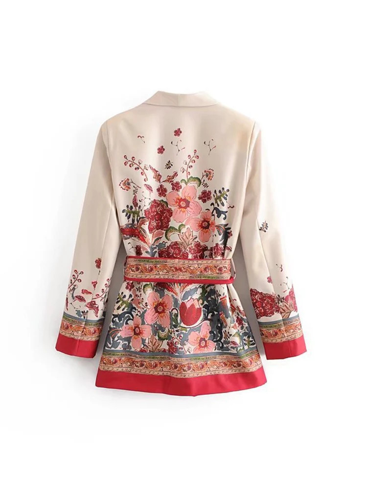 Floral Printed Suit Pant Sets Woman 2 Pieces Retro Flower Blazer Suits Office Ladies Lace Up Coat Loose Pants Outfits 240423