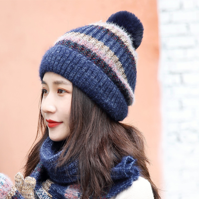 Hat Women's Autumn/Winter Korean Edition Trendy Plus Velvet Warm Knitted Hat Windproof Collar Versatile Cycling Ear Protector Knitted Hat