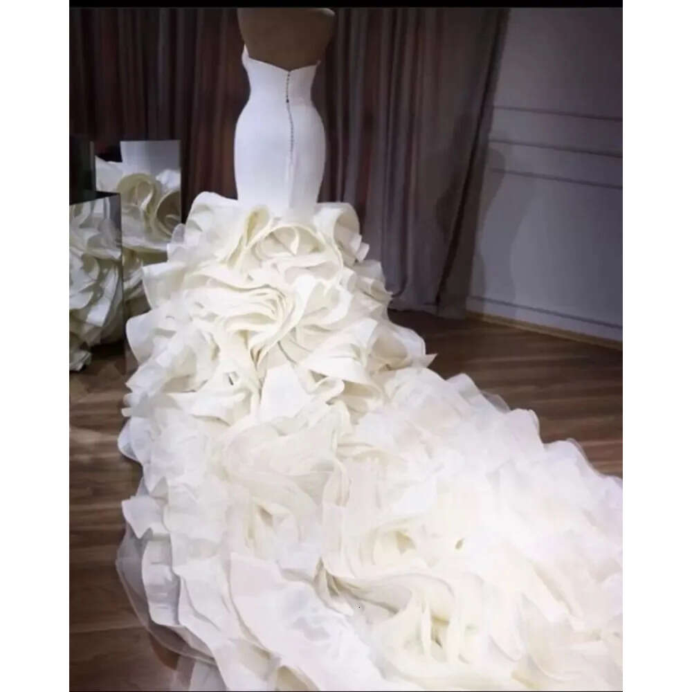 De Mariee Wedding Robe Mermaid Dresses Sweetheart Organza Cathedral Train Ruffles Skirt Custom Made Trumpet Bridal Gowns 6660306